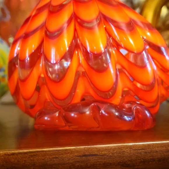 Murano Style Type Duck 9"L x 5"W x 7"H - Vibrant Reddish Orange Swirl Colors - Picture 5 of 12